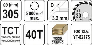 YATO TARCZA WIDIOWA DO DREWNA 305X40TX30MMDLA YT-82175 YT-60783 - Piły ręczne - miniaturka - grafika 3