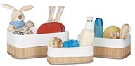 Pudła i pojemniki do przechowywania - Relaxdays kosz łazienkowy z bambusa, wys. x szer. x gł.: 13 x 30 x 20 cm, zestaw 3 koszy regałowych do przechowywania, z obiciem materiałowym, różne kolory 10021173_126 - miniaturka - grafika 1