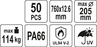 Yato OPASKI PLASTIKOWE 760X12,6 50SZT CZARNE - Inne mocowania - miniaturka - grafika 6