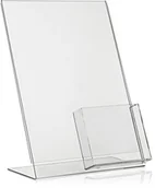 Pojemniki biurowe - VITAdisplays Stojak reklamowy DIN A4 / stojak L/stojak w kształcie litery L z ekstra długim DIN A6/DIN (DL) półka jako ekspozytor stołowy z oryginalnego szkła akrylowego. NE-381L - miniaturka - grafika 1