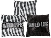 Poduszki dekoracyjne - OOTB Czarna/biała poduszka z cekinami Wild Life, z zamkiem błyskawicznym, 50% Pet & 50% poliester, ok. 40 x 40 cm, ok. 250 G masa wypełnienia, 2-krotnie sortowane 190314 - miniaturka - grafika 1