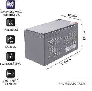 Qoltec AKUMULATOR AGM | 12V | 12AH 53049 - Zasilacze awaryjne UPS - miniaturka - grafika 3