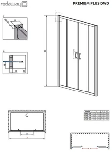 Radaway Premium Plus DWD 1500 drzwi wnękowe dwuczęściowe 1472-1515x1900 chrom szkło przejrzyste 33393-01-01N 33393-01-01N - Ścianki i drzwi prysznicowe - miniaturka - grafika 2