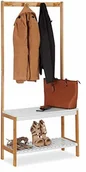 Wieszaki i stojaki - Relaxdays wieszak na ubrania z regałem na buty, 4 wieszaki na ubrania, z półką, bambus i MDF, wys. x szer. x gł. 150 x 70,5 x 30 cm, naturalny biały - miniaturka - grafika 1