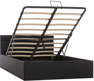 vidaXL Rama łóżka z podnośnikiem i LED, czarna, ekoskóra, 140 x 200 cm - Łóżka - miniaturka - grafika 3