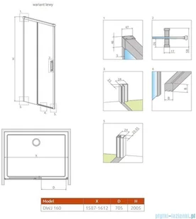 Radaway Idea Gold DWJ drzwi wnękowe 160cm lewe szkło przejrzyste 387020-09-01L | - Ścianki i drzwi prysznicowe - miniaturka - grafika 2