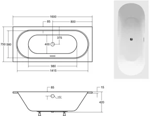Besco Wanna 160x75 Vitae SLIM PLUS + Syfon w kolorze złotym - Wanny - miniaturka - grafika 4