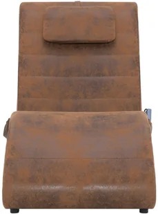 vidaXL Szezlong masujący z poduszką, brązowy, sztuczna skóra zamszowa - Szezlongi - miniaturka - grafika 4