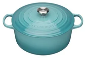 Brytfanny - Le Creuset Signature 21177261702430 żeliwna gęsiarka, okrągła o średnicy 26 cm, kolor turkusowy 21177261702430 - miniaturka - grafika 1
