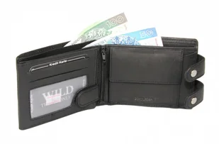 Wild Portfel Męski Skóra Naturalna Duży Poziomy Z Zapięciem Podwójnym I Łańcuszkiem 5647 - Portfele - miniaturka - grafika 3