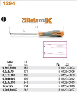 Beta WKRĘTAK PŁASKI WĄSKI BETAMAX 6.5X150MM 1294/6.5X150 - Śrubokręty - miniaturka - grafika 2