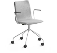 Fotele i krzesła biurowe - AJ Produkty Krzesło konferencyjne OTTAWA, na kółkach, podłokietniki, tkanina, srebrno szary, biały - miniaturka - grafika 1