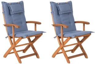 Beliani Zestaw 2 krzeseł ogrodowych drewnianych z niebieskimi poduszkami MAUI - Fotele i krzesła ogrodowe - miniaturka - grafika 2