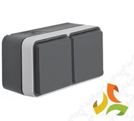 Gniazdka elektryczne - Hager BERKER W.1 Gniazdo SCHUKO 2 podwójne z uziemieniem z pokrywą poziome 2 wejścia IP55 szary 47843515 47843515/HAG - miniaturka - grafika 1