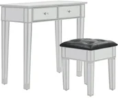 Toaletki - vidaXL Lustrzana toaletka ze stołkiem, MDF i szkło - miniaturka - grafika 1