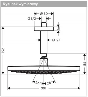 Hansgrohe Głowica prysznicowa Raindance Select S 300 2jet z przyłączem sufitowym - Deszczownice - miniaturka - grafika 4