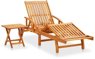 vidaXL Ogrodowy leżak ze stolikiem i poduszką, lite drewno akacjowe 3061627 - Leżaki ogrodowe - miniaturka - grafika 2