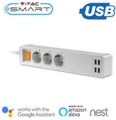 Systemy inteligentnych domów - v-tac Listwa Przedłużacz 3-gniazda 4 Porty USB V-TAC WiFi Amazon Alexa, Google Home, Nest VT-5018 - miniaturka - grafika 1