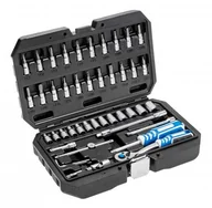 Klucze i nasadki - GTV Hogert Zestaw narzędziowy 1/4" z grzechotką 45 sztuk, CrV, HT1R216 HT1R216 - miniaturka - grafika 1