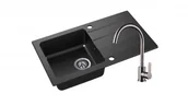 Zlewozmywaki z baterią - Axis Zlewozmywak Granitowy LAGOON 160 czarny nakrapiany z baterią inox lagoon160cnbatin - miniaturka - grafika 1