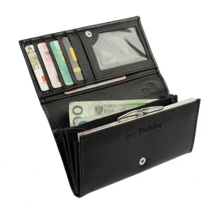 PolskaGalanteria.pl Portfel Damski PolskaGalanteria Z Wstawką Długi Z Klamrą Skóra Naturalna CZARNY KP D1602 WST - Portfele - miniaturka - grafika 2