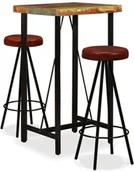 Stoły z krzesłami - vidaXL Zestaw mebli barowych, lite drewno odzyskane i skóra, 3 szt. - miniaturka - grafika 1