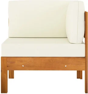 vidaXL Moduł sofy narożnej, kremowe poduszki, lite drewno akacjowe - Komplety wypoczynkowe - miniaturka - grafika 3