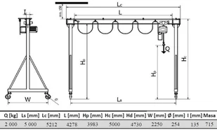 Vidaxl 339 bramowa skręcana miproCrane DELTA 300 wciągnik łańcuchowy elektryczny zintegrowany z wózkiem elektrycznym + kaseta sterująca udźwig 2000 kg wysięg 5000 mm wysokość podnoszenia 3983 mm 76790-uniw - Wciągarki - miniaturka - grafika 2