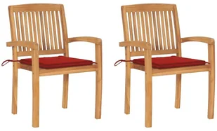 vidaXL Krzesła ogrodowe, 2 szt., czerwone poduszki, lite drewno tekowe - Fotele i krzesła ogrodowe - miniaturka - grafika 10