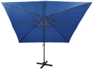 vidaXL Parasol wiszący z lampkami LED i słupkiem, lazurowy, 300 cm 312349 - Parasole ogrodowe - miniaturka - grafika 6
