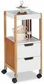 Wózki kuchenne - Relaxdays stolik pomocniczy z szufladami, szafka na kółkach, wózek kuchenny z płyty MDF i bambusa, wymiary: 69 x 30 x 30 cm, biały - miniaturka - grafika 1
