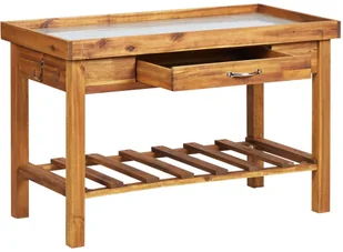 vidaXL Stół ogrodniczy z cynkowym blatem, lite drewno akacjowe - Stoły ogrodowe - miniaturka - grafika 3