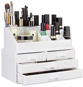 Kosmetyczki, organizery i kuferki - Relaxdays organizer na kosmetyki do makijażu z 4 szufladami, przegródkami na szminki i większymi przegródkami na inne kosmetyki, akrylowe pudełko na kosmetyki do makijażu, różne kolory 10023130_49 - miniaturka - grafika 1