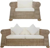 Komplety wypoczynkowe - vidaXL 2-częściowy zestaw wypoczynkowy z poduszkami, naturalny rattan - miniaturka - grafika 1