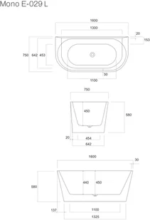 Corsan Wanna przyścienna wolnostojąca E030 Mono 160 cm z wykończeniem chrom E-029L - Wanny - miniaturka - grafika 2
