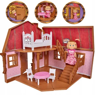 Simba Zestaw Lalka 12 cm Masza i Niedźwiedź Dwupoziomowy dom Maszy 4006592025793 - Akcesoria dla lalek - miniaturka - grafika 2