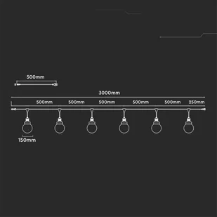 V-tac Girlanda Ogrodowa 6xE27 3metry Czarny MAT IP65 VT-720S - Lampy ogrodowe - miniaturka - grafika 3
