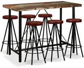 Stoły z krzesłami - vidaXL Zestaw mebli barowych z drewna odzyskanego i skóry, 7 szt. - miniaturka - grafika 1