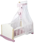 Akcesoria dla lalek - roba Roba Kołyska dla lalek z serii "Scarlett", łóżko dla lalek do ważenia, w tym wyposażenie tekstylne, pościel i niebo, akcesoria dla lalek, lakierowane na biało - miniaturka - grafika 1