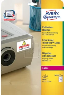 Avery Zweckform Zweckform etykiety 63.5mm x 33.9mm A4 białe 24 etykiety trzykrotnie silniejszy klej pakowany po 20 szt. L6141-20 do d - Etykiety do drukarek - miniaturka - grafika 4
