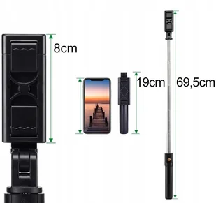 SEVERNO Kijek do selfie stick statyw tripod + pilot bluetooth TERRY-9622 - Selfie stick - miniaturka - grafika 7