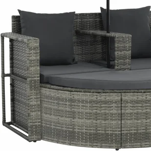2-osobowa sofa z poduszkami i parasolem, polirattan, szara - Sofy ogrodowe - miniaturka - grafika 7