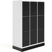 Meble do szkół i przedszkoli - AJ Produkty Szafka do szatni ROZ, 3 moduły, 9 drzwi, 1740x1200x550 mm, czarny, z podstawą - miniaturka - grafika 1