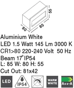 Lucide Wpust LAMPA ścienna KRYPTON 726403 schodowa OPRAWA prostokątna LED 1,5W zewnętrzna do zabudowy outdoor IP54 biała 726403 - Lampy ogrodowe - miniaturka - grafika 4