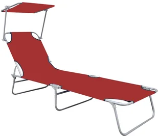 vidaXL Składany leżak z zadaszeniem, czerwony, aluminium - Leżaki ogrodowe - miniaturka - grafika 2