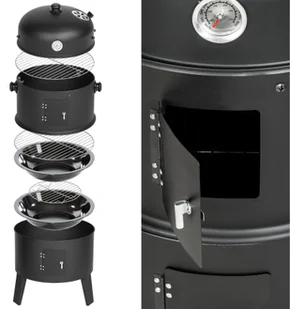 tectake Grill na węgiel drzewny, wędzarnia, parowar 3w1 - czarny 400820 - Grille - miniaturka - grafika 4