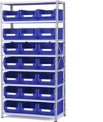Regały biurowe - AJ Produkty Regał z 21 niebieskimi pojemnikami, 1970x1000x500 mm - miniaturka - grafika 1