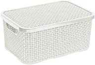 Pudła i pojemniki do przechowywania - BranQ Branq Rattan S 28,5 X 19,5 Cm Biały Koszyk Do Przechowywania Plastikowy Z Pokrywką - miniaturka - grafika 1