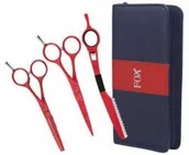 Nożyczki fryzjerskie - Fox Color komplet nożyczki + degażówki + nóż chiński + etui czerwony - miniaturka - grafika 1