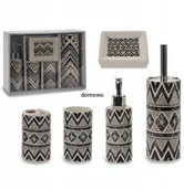 Mydelniczki i dozowniki mydła - CERAMICZNY ZESTAW ŁAZIENKOWY 5cz czarny zygzaki - miniaturka - grafika 1